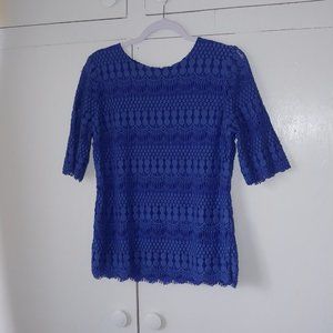 Daniel Cremieux Blue Crochet Top SZ M